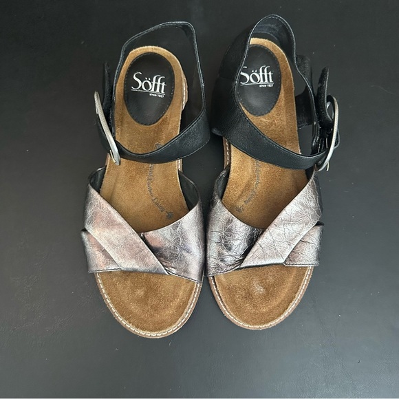 Sofft Women’s Size 8 M Bayo‎ Black Gray Leather Buckle Buckle Strap Sandals - Picture 7 of 10